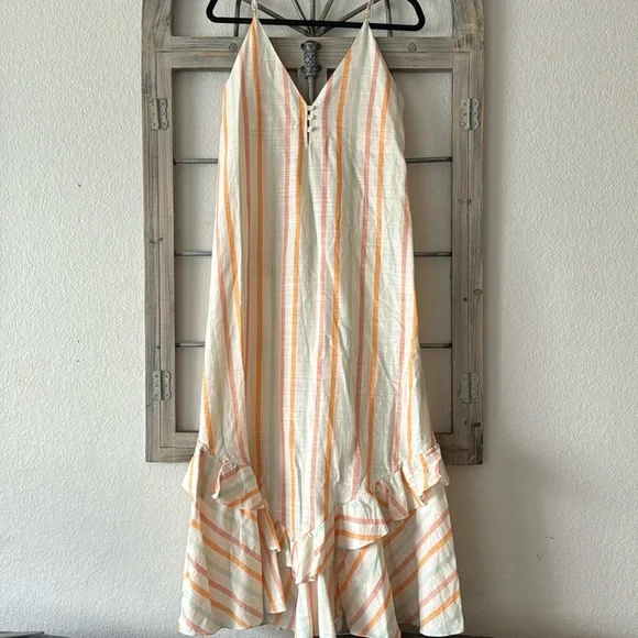Clube Bossa Dresses | Clube Bossa V Neck Cotton Multi Color Maxi Summer Spring Linen Garden Party Dess | Color: Orange/Pink | Size: L | Megreene41'S